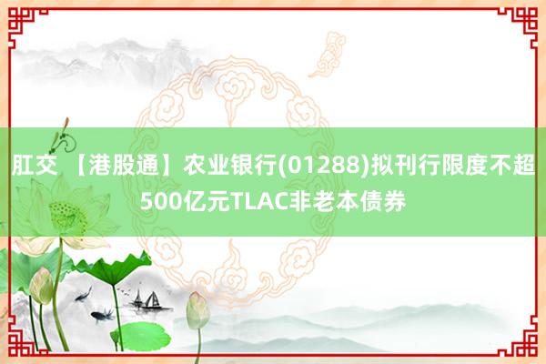 肛交 【港股通】农业银行(01288)拟刊行限度不超500亿元TLAC非老本债券